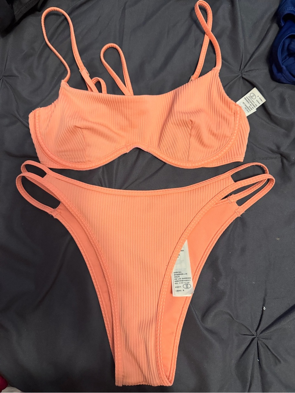 Hollister Coral Ribbed Underwire Bikini Set